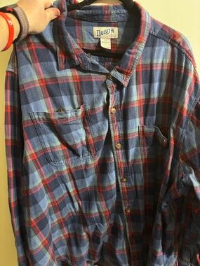 Duluth Trading Co Blue and Red Plaid Free Swingin' Flannel Button-Down Shirt 4XL